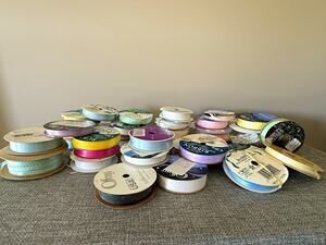 Vintage Ribbon Lot 30 Spools Offray Satin Grosgrain Lace Sewing Craft Supplies